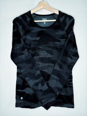 Athleta Momentum Camo Long Sleeve Women's Black/Grey Workout Size M Yoga